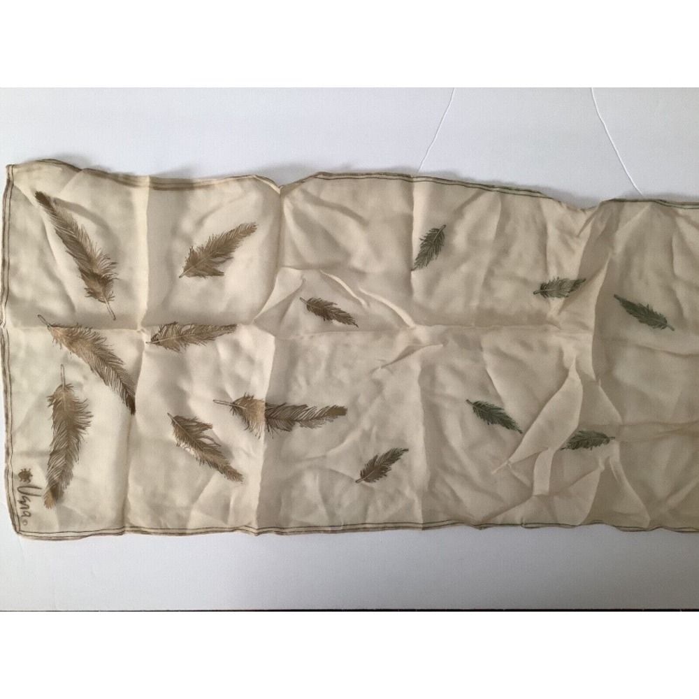 womans scarf tan with leaves, small uena, made in Japan